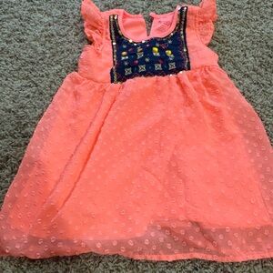 Nannette Coral and Navy Kids Dress with Embroidery